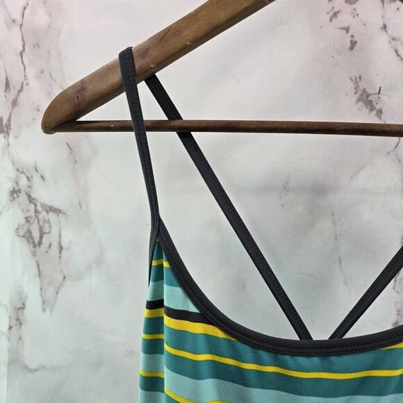 Soybu Dress Womens Large Tank Gray Blue Yellow Stripe Mini Shelf Built In Bra - Picture 2 of 11